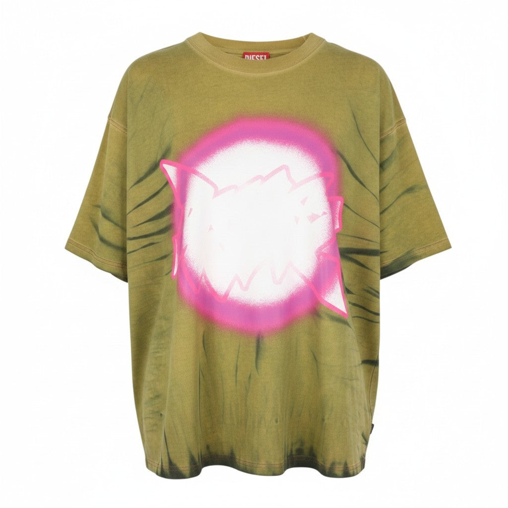DIESEL T-Boxt-R24 Men T-Shirt L Green Oversized Printed Short Sleeved RRP150
