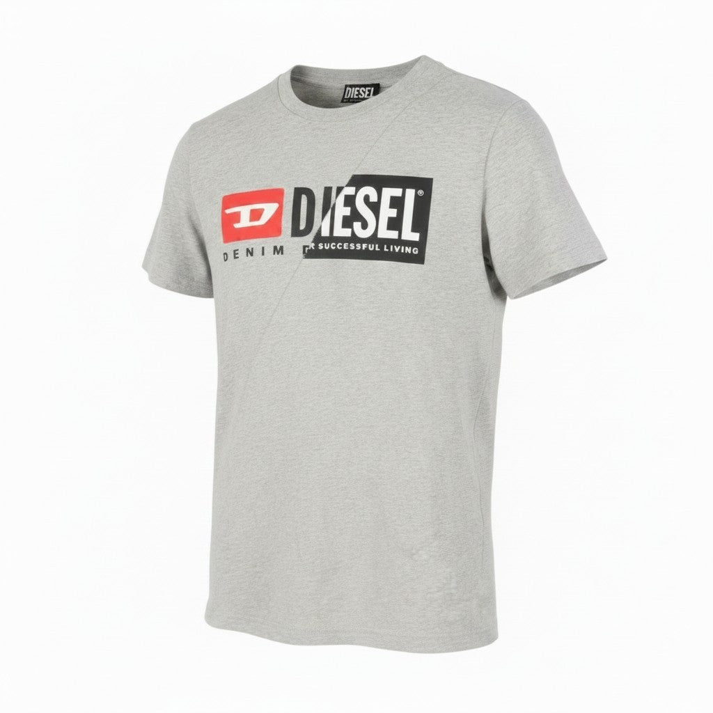 DIESEL T-Diego-Cuty Men T-Shirt L Grey Melange Crew Neck Short Sleeve