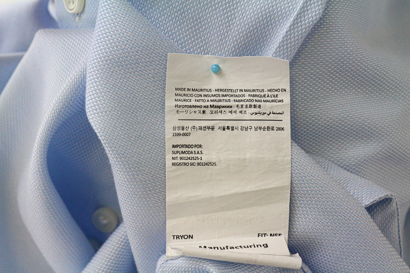 SUITSUPPLY Men Shirt 40L/15 3/4L Slim Fit Long Sleeve Classic Blue Pure Cotton