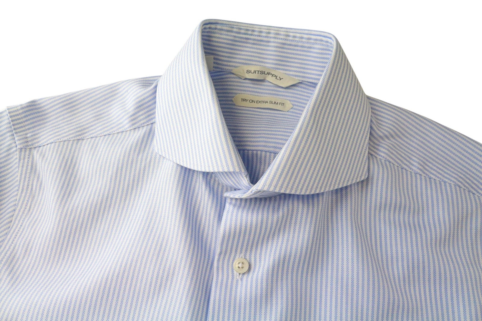 SUITSUPPLY Men Shirt 37/14 1/2 Extra Slim Blue Pure Cotton Striped Formal