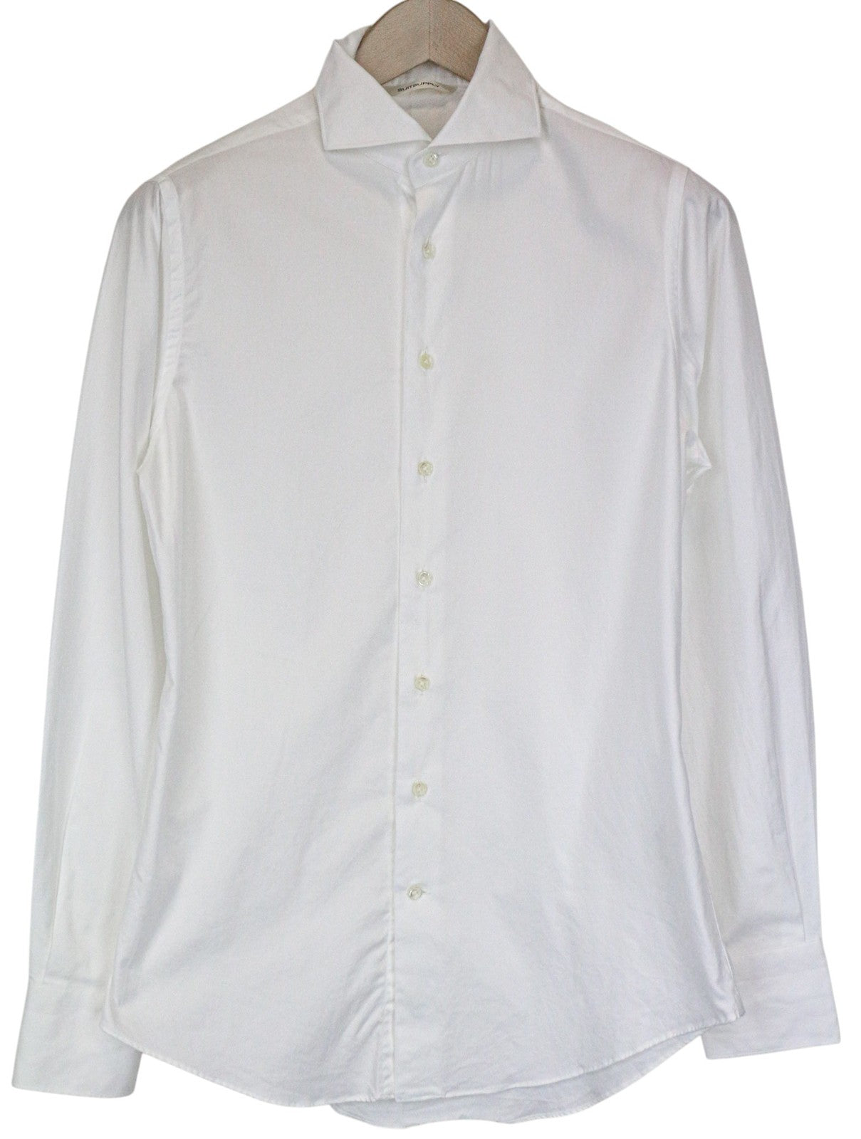 SUITSUPPLY Men Shirt ~2XS Slim Fit White Pure Cotton Cutaway Collar Formal