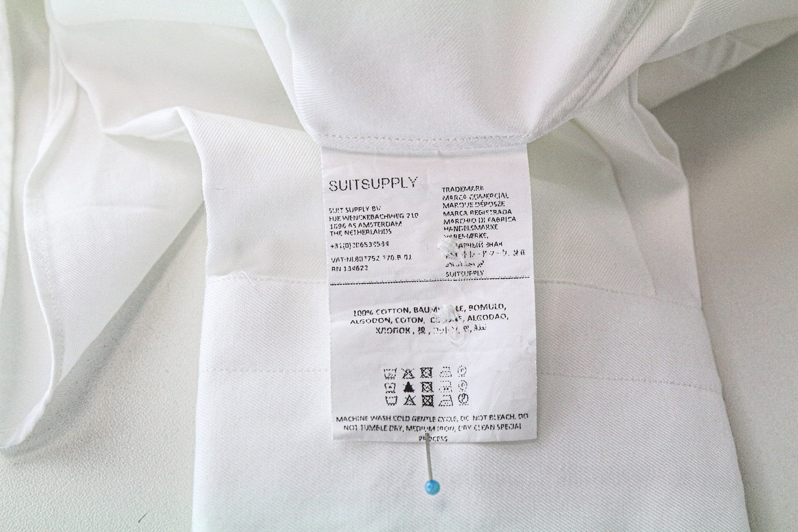 SUITSUPPLY Men Shirt ~2XS Slim Fit White Pure Cotton Cutaway Collar Formal