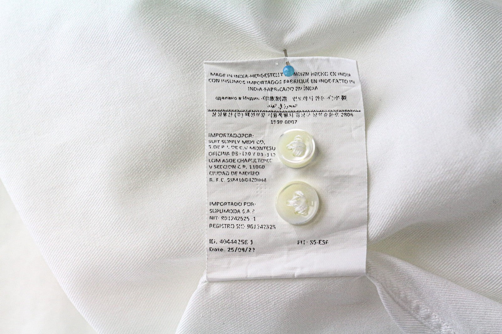 SUITSUPPLY Men Shirt ~2XS Slim Fit White Pure Cotton Cutaway Collar Formal