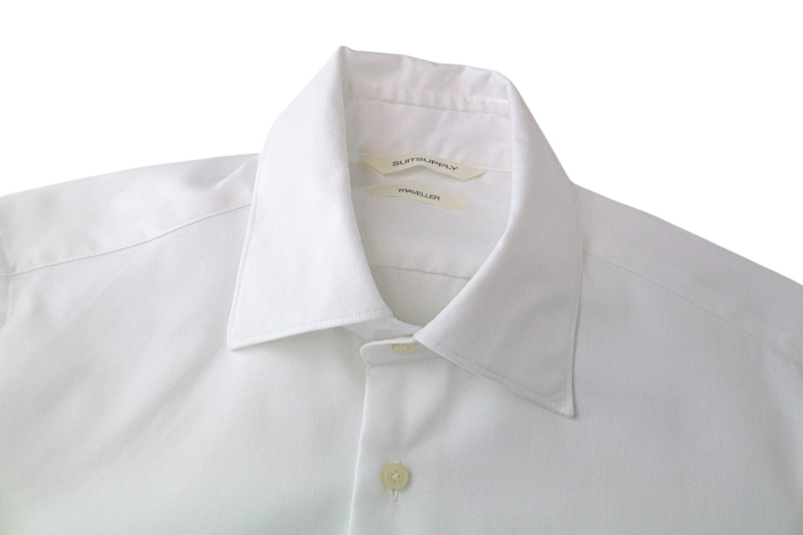 SUITSUPPLY Traveller Men Shirt 38/15 Slim Pure Cotton White Spread Collared