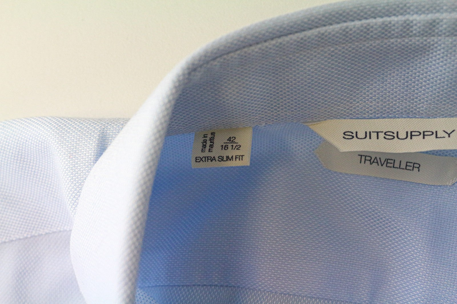 SUITSUPPLY Traveller Men Shirt 42/16 1/2 Extra Slim Blue Cotton Spread Collar