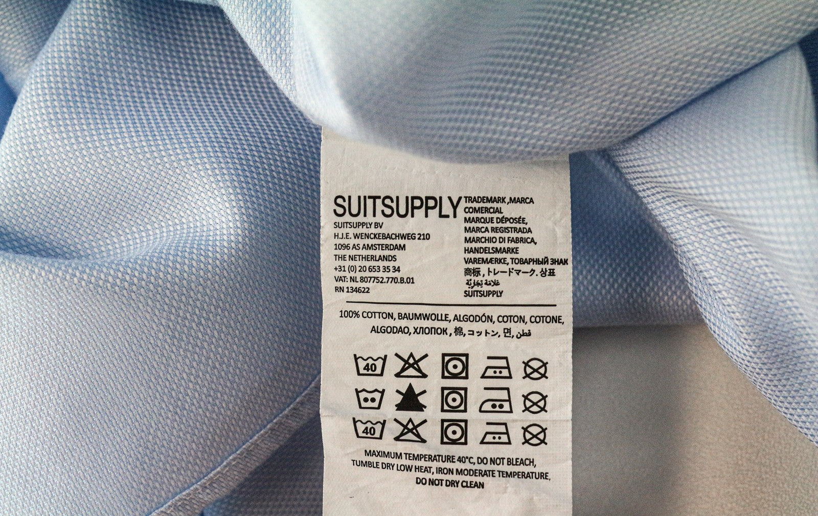 SUITSUPPLY Traveller Men Shirt 42/16 1/2 Extra Slim Blue Cotton Spread Collar