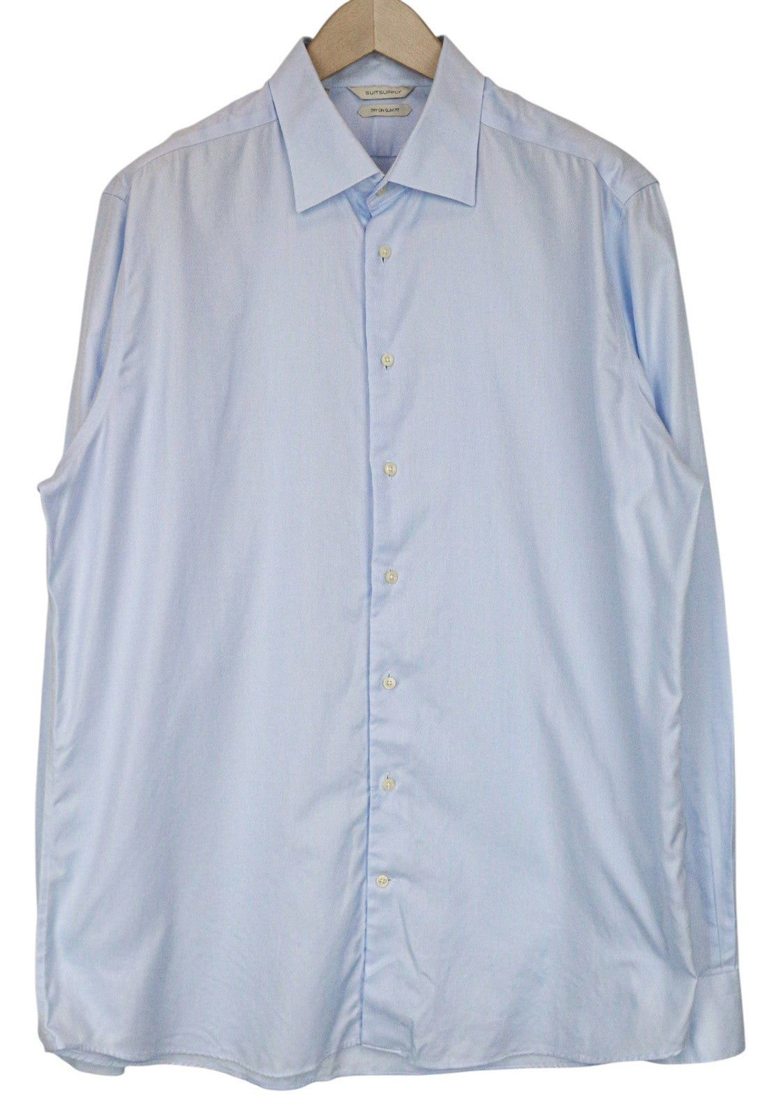 SUITSUPPLY Men Shirt 45-7/17 3/4L Slim Fit Formal Button-Up Blue Pure Cotton