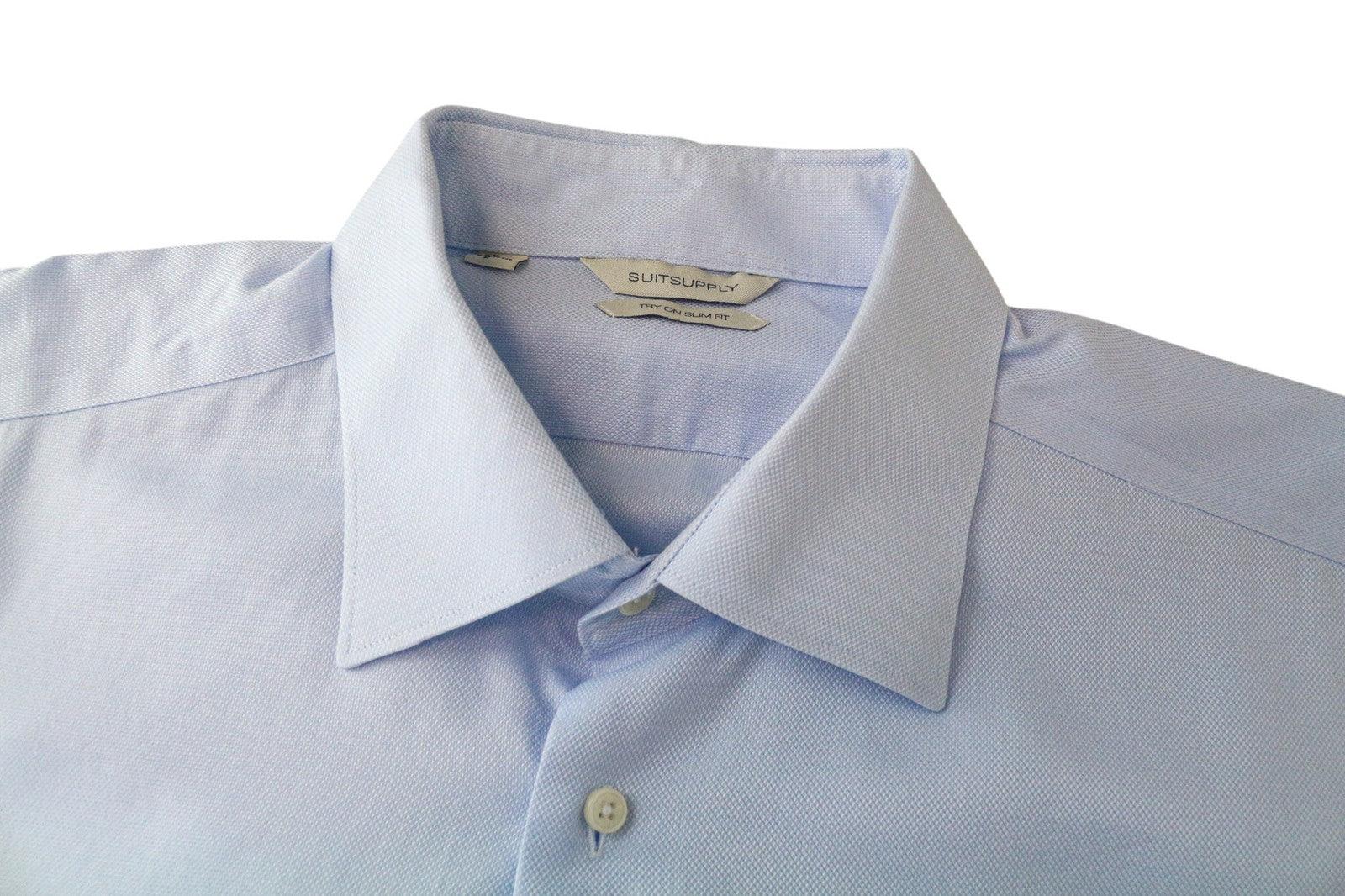 SUITSUPPLY Men Shirt 45-7/17 3/4L Slim Fit Formal Button-Up Blue Pure Cotton