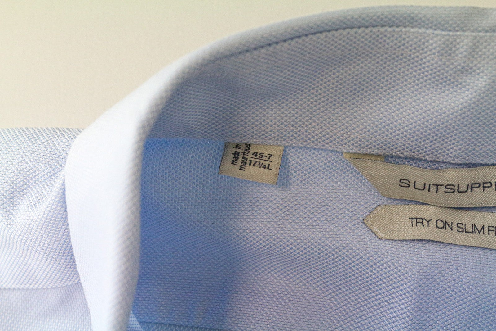SUITSUPPLY Men Shirt 45-7/17 3/4L Slim Fit Formal Button-Up Blue Pure Cotton
