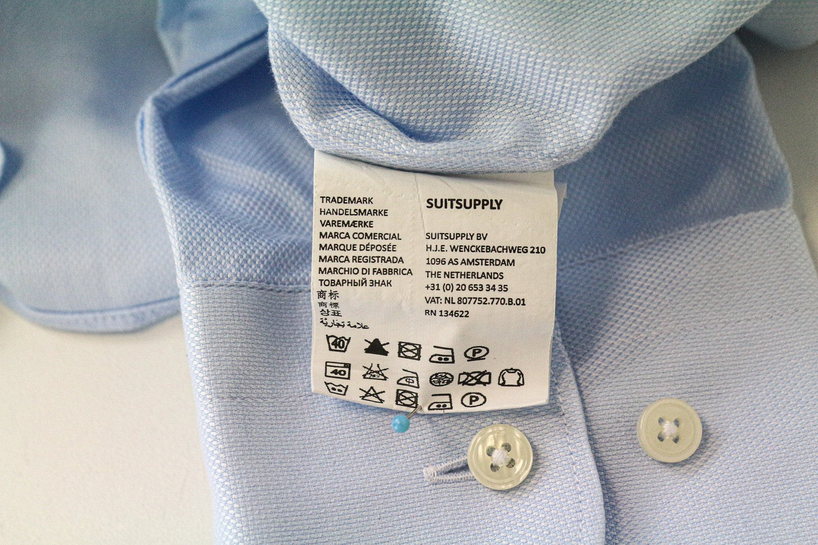 SUITSUPPLY Men Shirt 45-7/17 3/4L Slim Fit Formal Button-Up Blue Pure Cotton