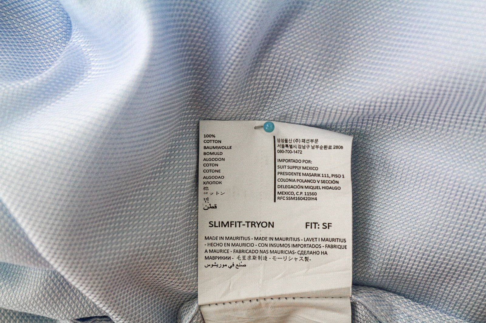 SUITSUPPLY Men Shirt 45-7/17 3/4L Slim Fit Formal Button-Up Blue Pure Cotton