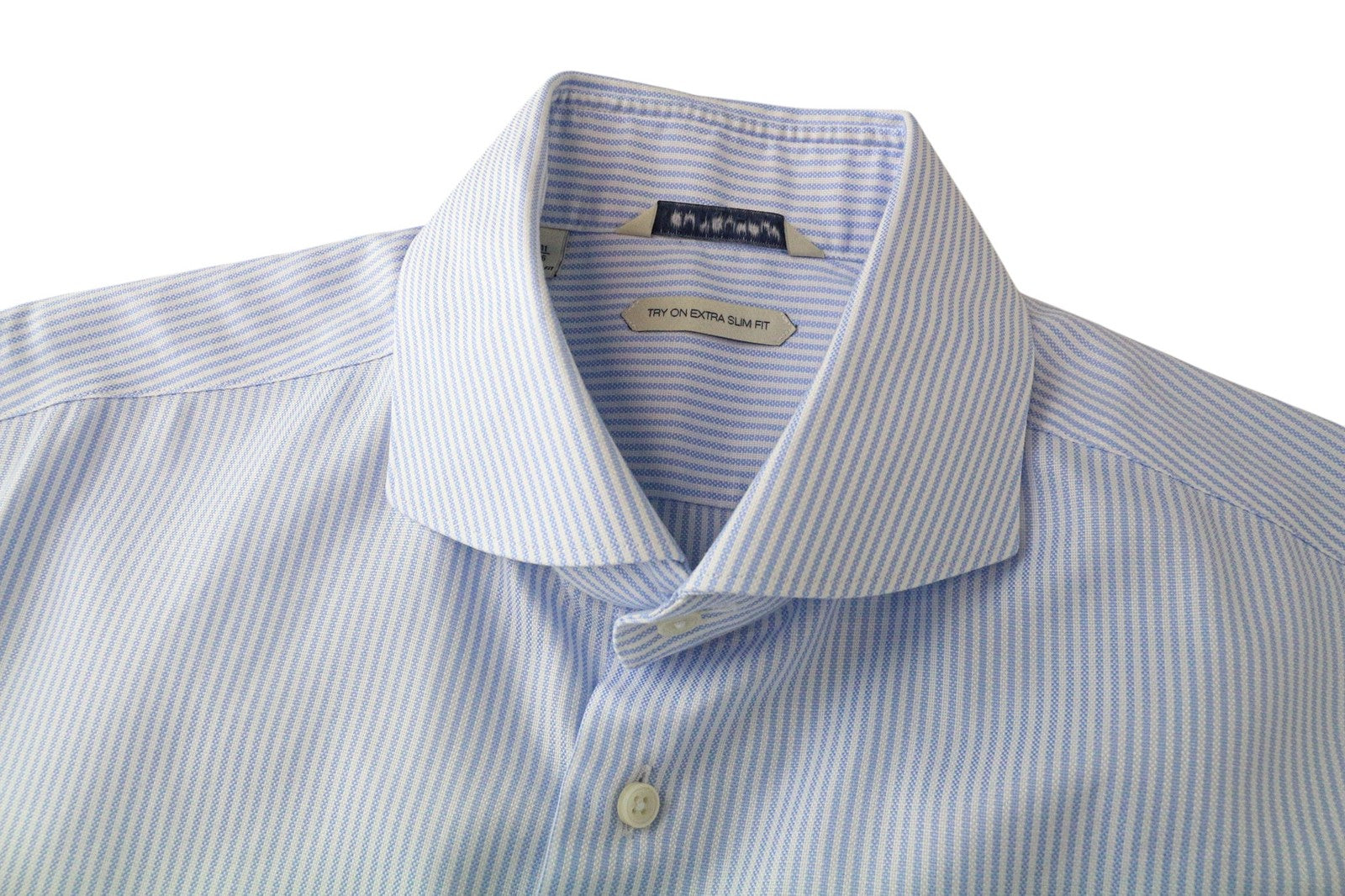 SUITSUPPLY Men Shirt 41/16 Extra Slim Blue Pure Cotton Striped Long Sleeved