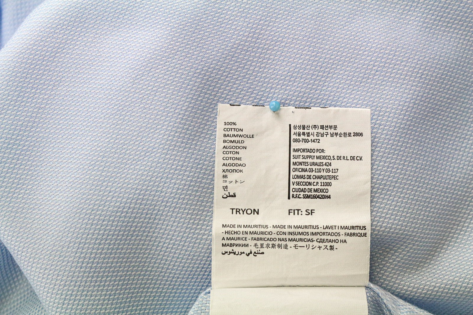 SUITSUPPLY Men Shirt 45/17 3/4 Slim Blue Pure Cotton Long Sleeve Formal