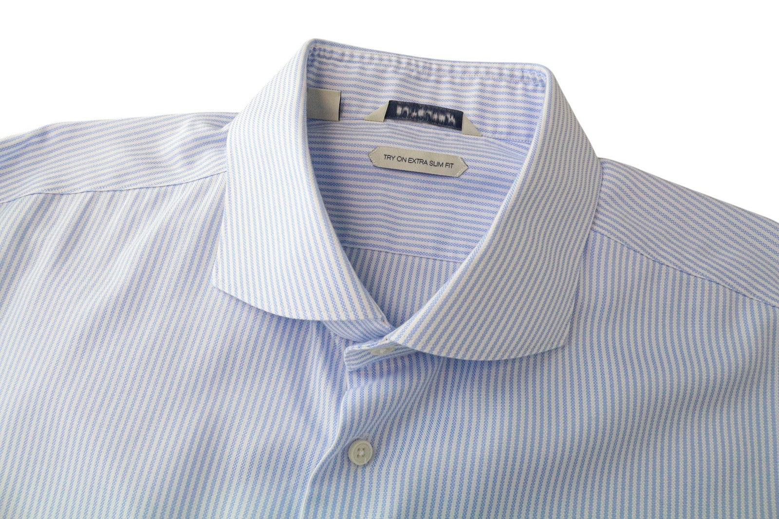 SUITSUPPLY Men Shirt 46/18 Extra Slim Blue Pure Cotton Striped Classic