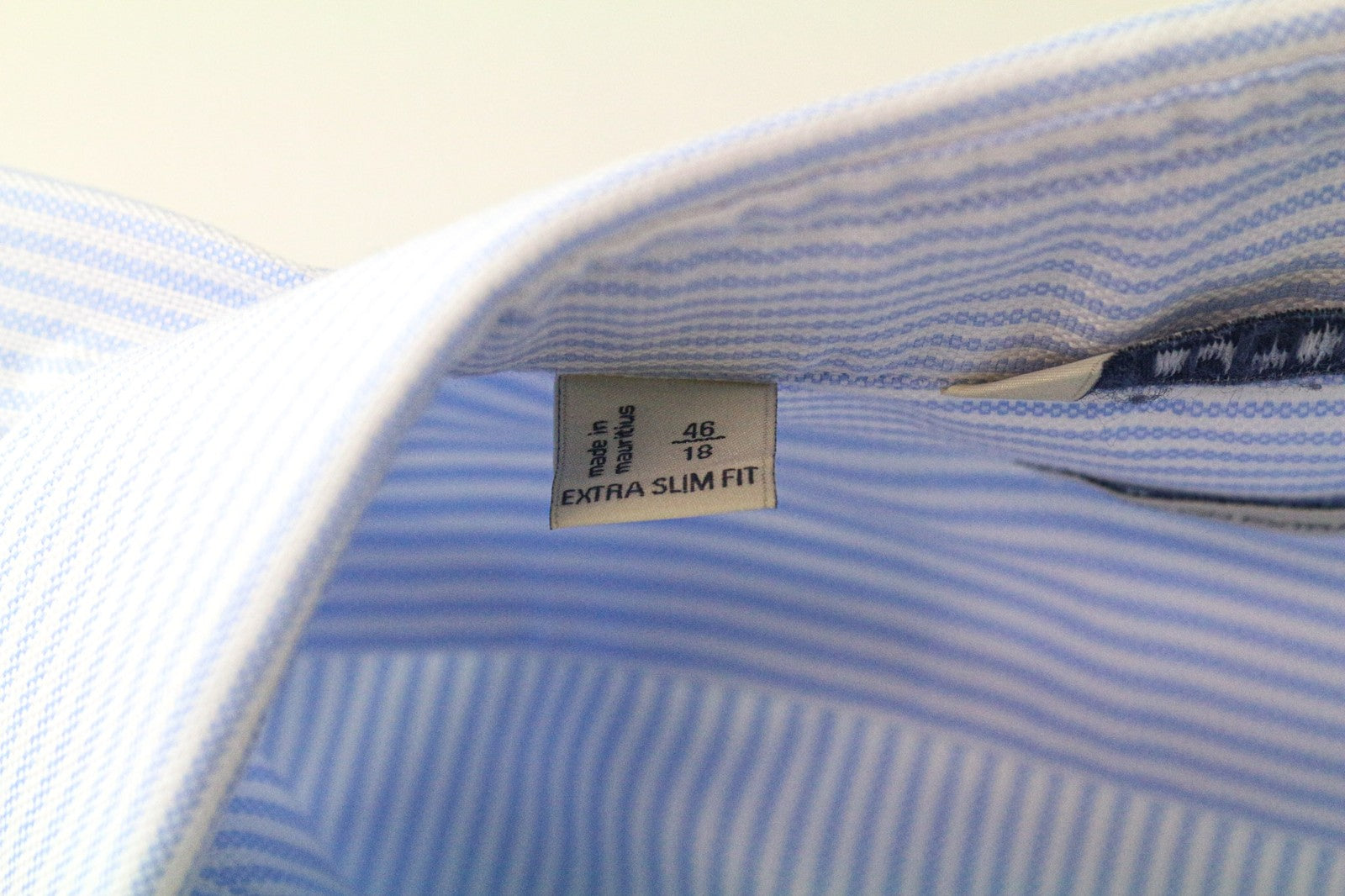 SUITSUPPLY Men Shirt 46/18 Extra Slim Blue Pure Cotton Striped Classic