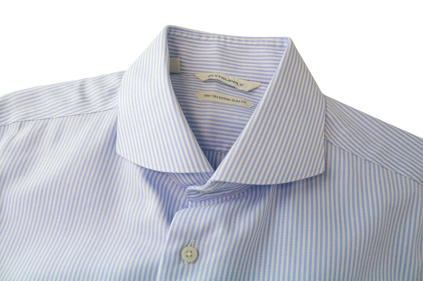 SUITSUPPLY Men Shirt 40/15 3/4 Extra Slim Blue Pure Cotton Striped Cutaway