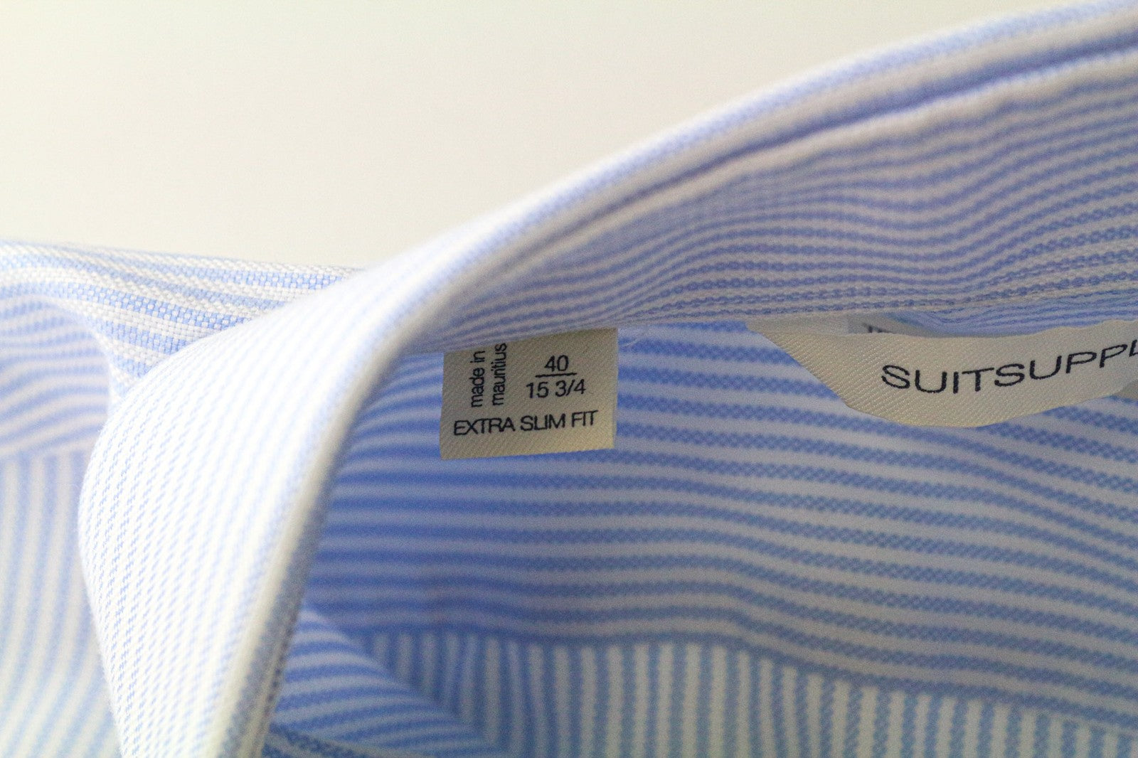 SUITSUPPLY Men Shirt 40/15 3/4 Extra Slim Blue Pure Cotton Striped Cutaway