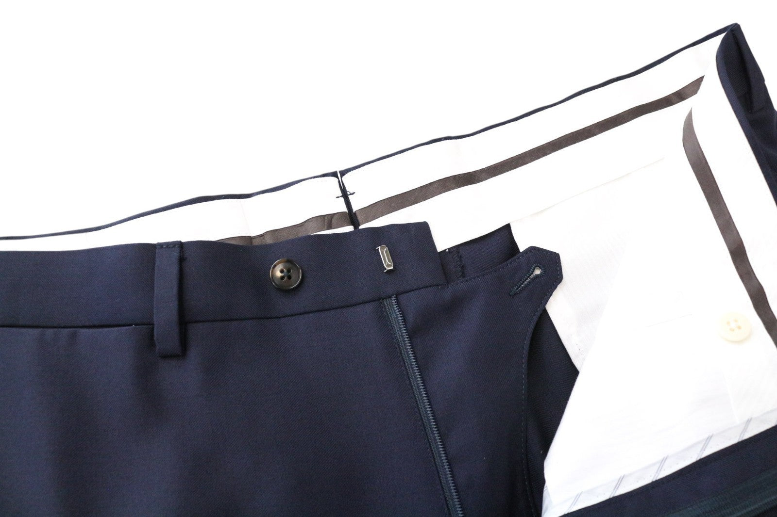 SUITSUPPLY Brescia Men Trousers UK48S Navy Flat-Front Classic Formal Slim Wool
