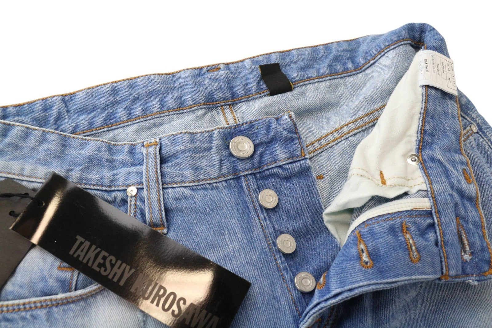 TAKESHY KUROSAWA TK08FR Men Jeans W34 Light Blue Non-Strech Slim Cut Distress
