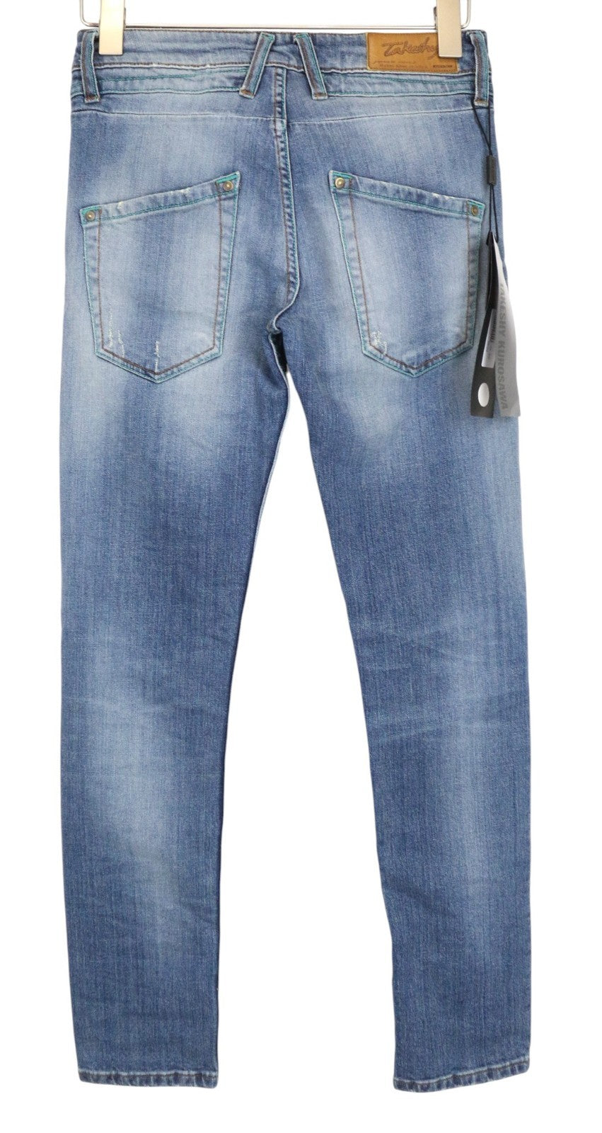 TAKESHY KUROSAWA TK75 Men Jeans W30 Blue Slim Distressed Button-Fly Stretch