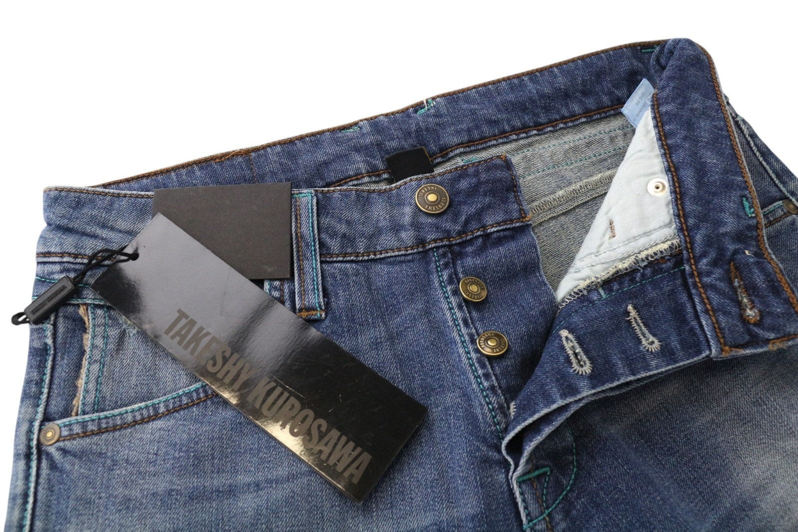 TAKESHY KUROSAWA TK75 Men Jeans W30 Blue Slim Fit Distressed Stretch Button