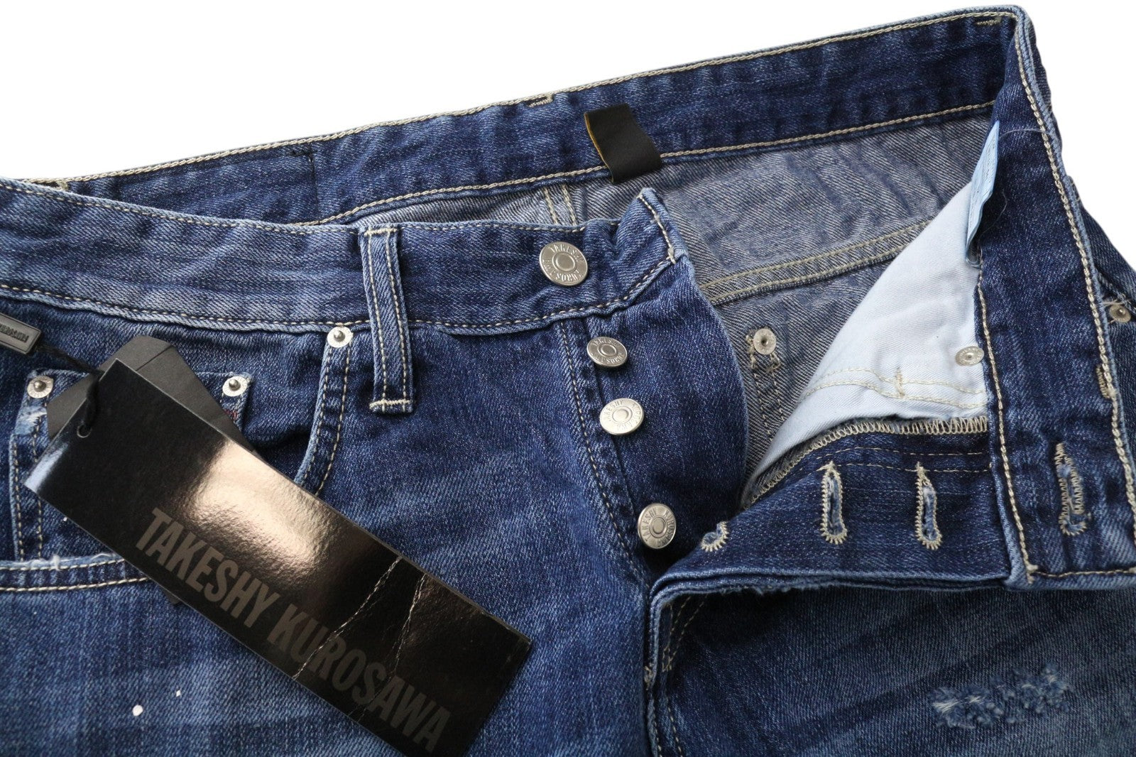 TAKESHY KUROSAWA TK 08 Men Jeans W32 Buttoned Blue Slim Distressed Non-Stretch