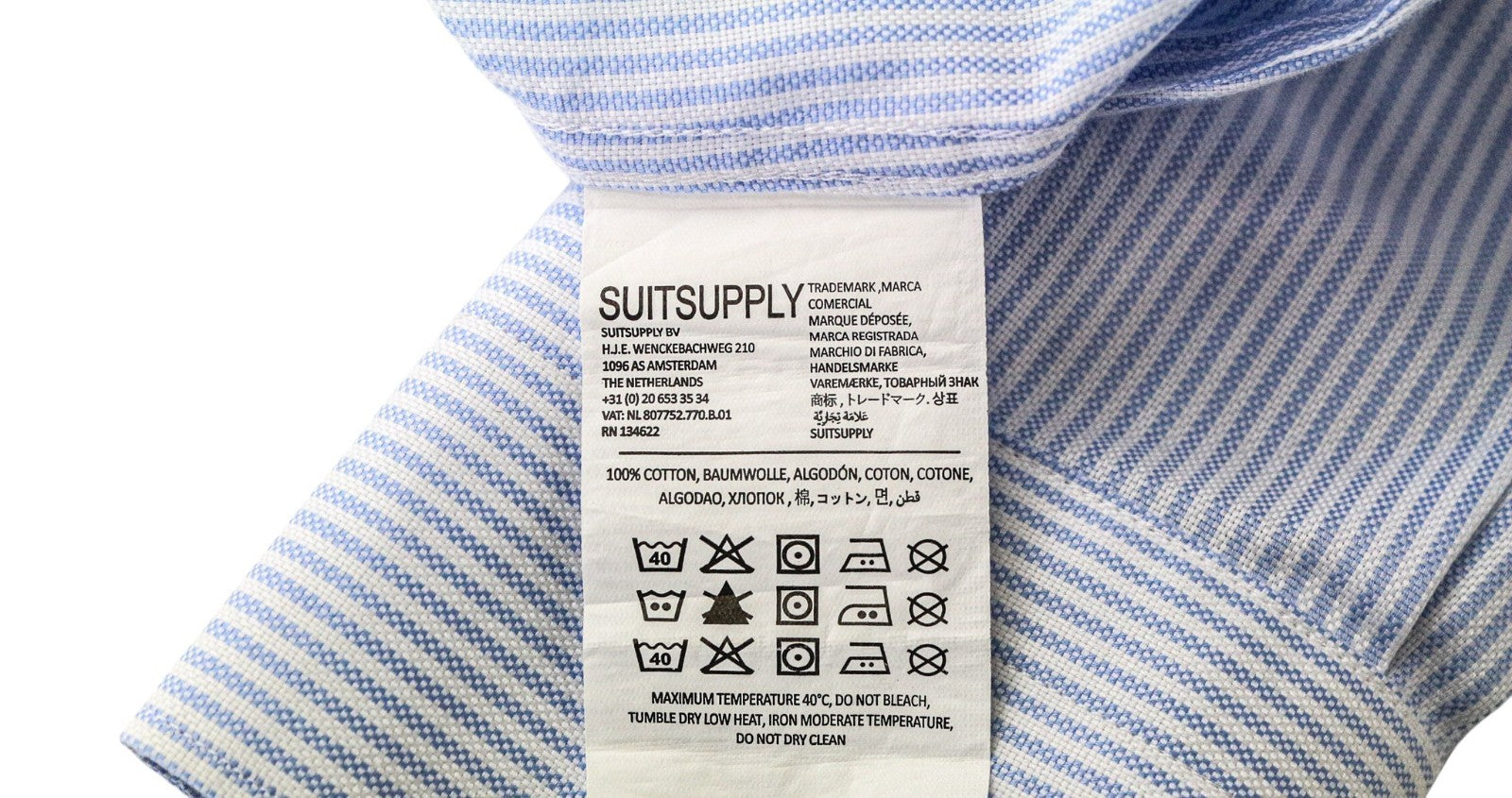 SUITSUPPLY Men Shirt 44L/ 17 1/2L Blue Extra Slim Striped Pure Cotton Try On