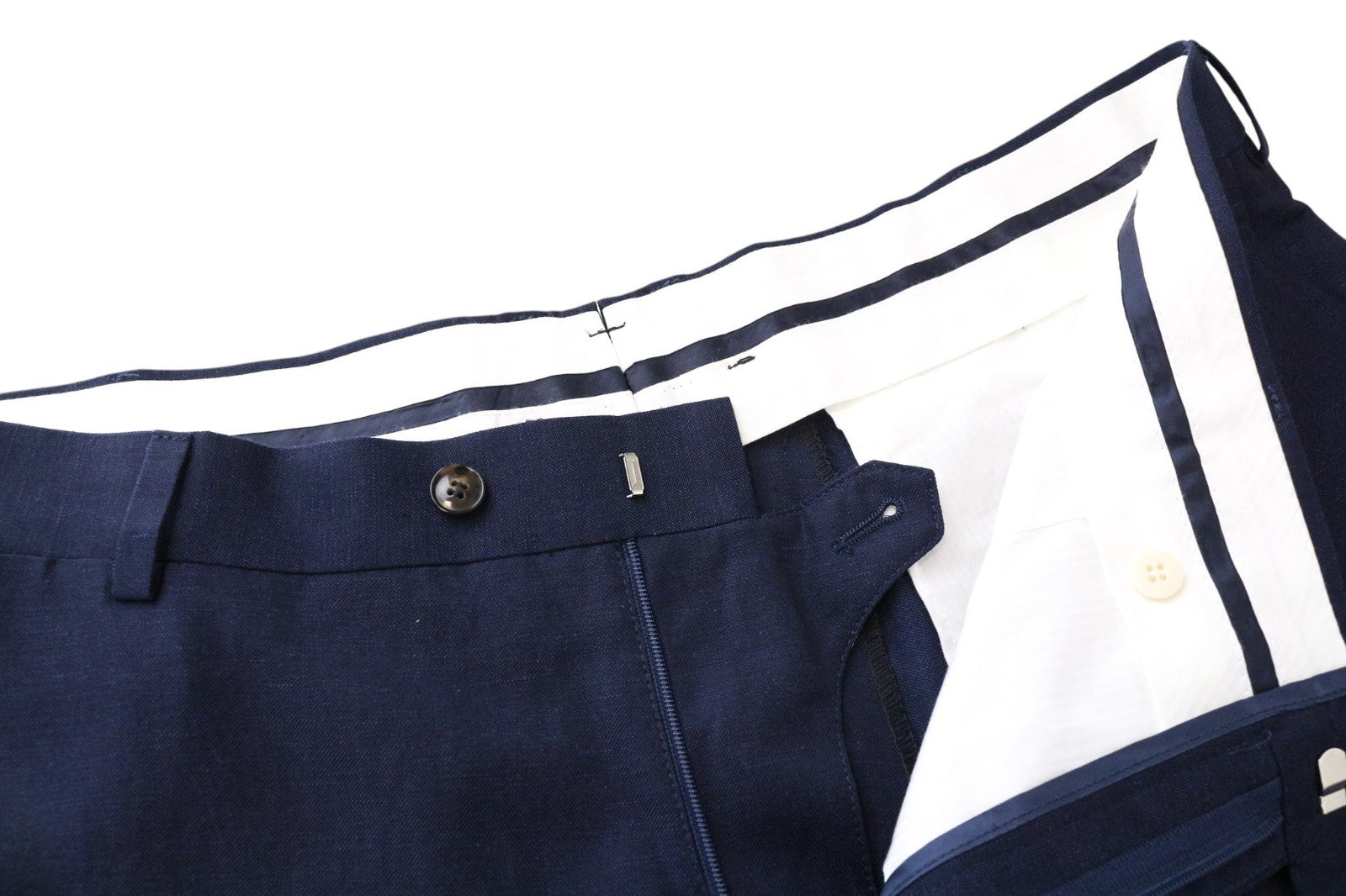 SUITSUPPLY Soho Men Trousers UK48R Blue Slim Melange Flat-Front Wool Linen