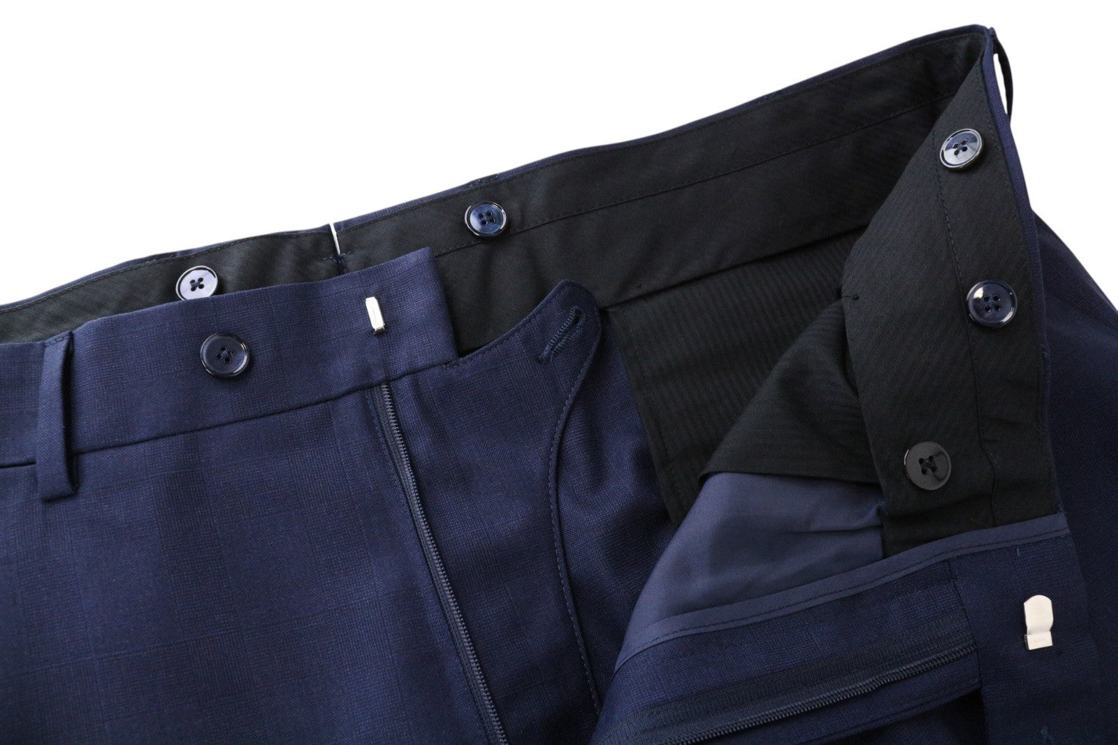 SUITSUPPLY Brescia Men Trousers UK44S Blue Slim Glen Check Wool Turn-Up Pleated