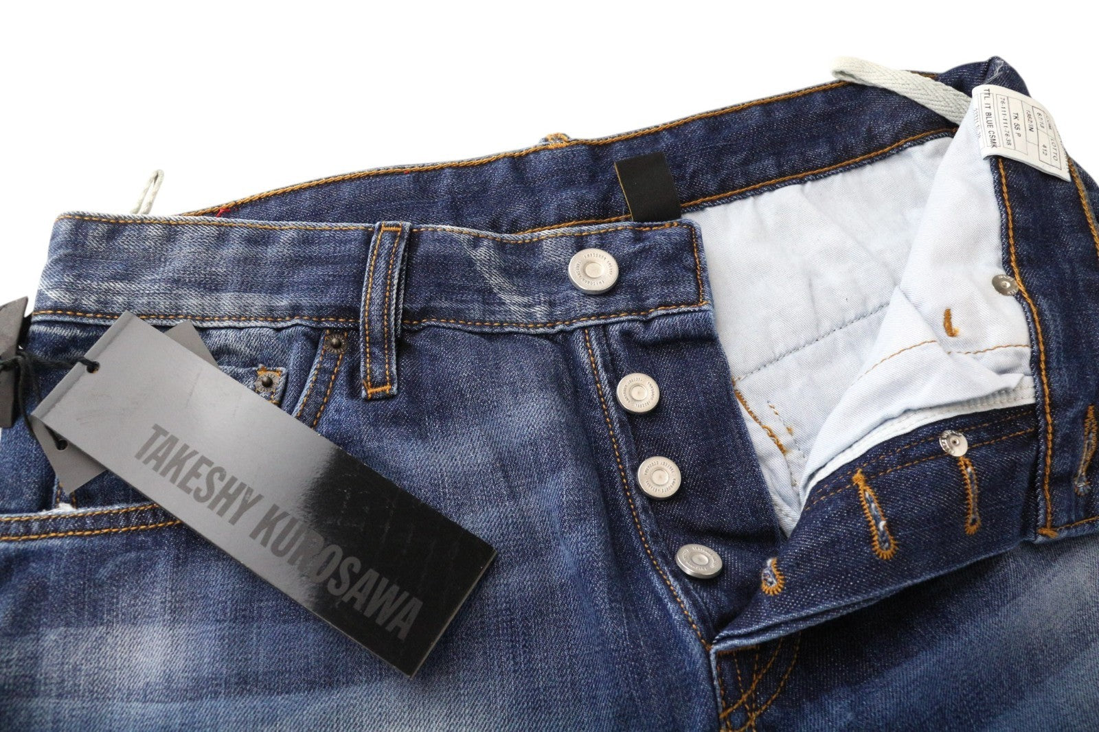 TAKESHY KUROSAWA TK 55 P Men Jeans W30 Blue Slim Taper Fit Buttoned Distressed