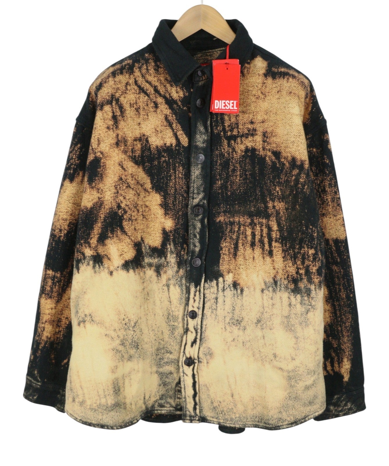 DIESEL S-Jan Men Jacket 52 Black Printed Fleece Thick Overshirt RRP295
