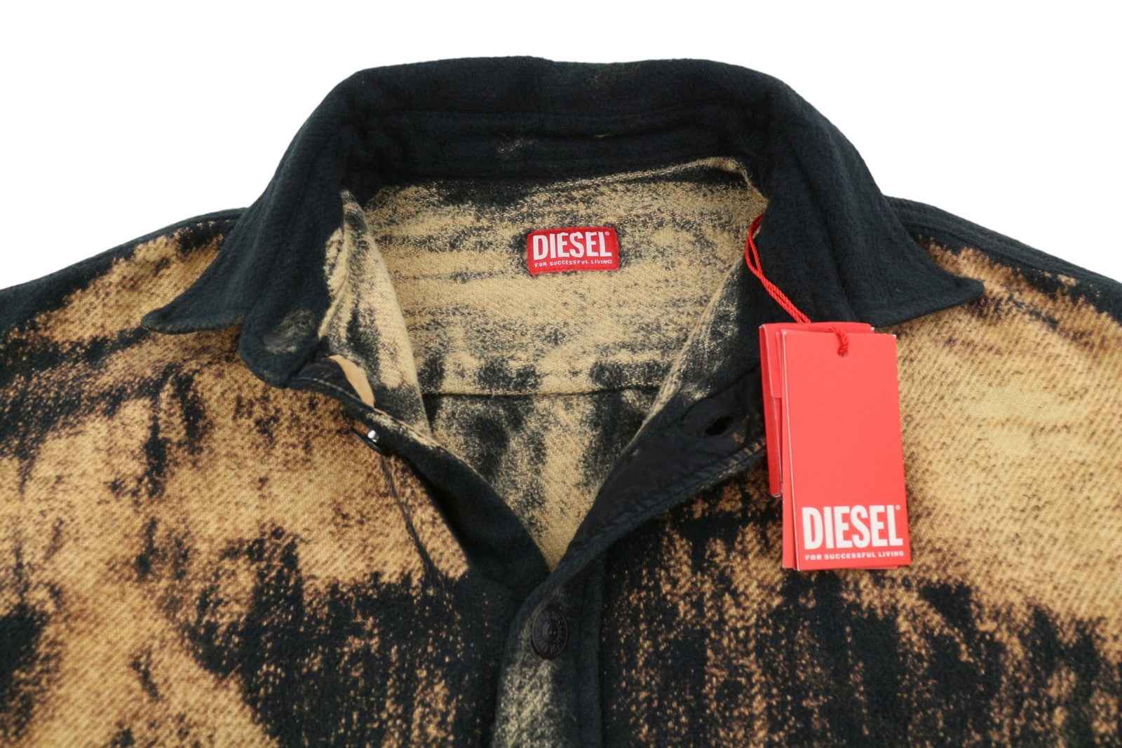 DIESEL S-Jan Men Jacket 52 Black Printed Fleece Thick Overshirt RRP295