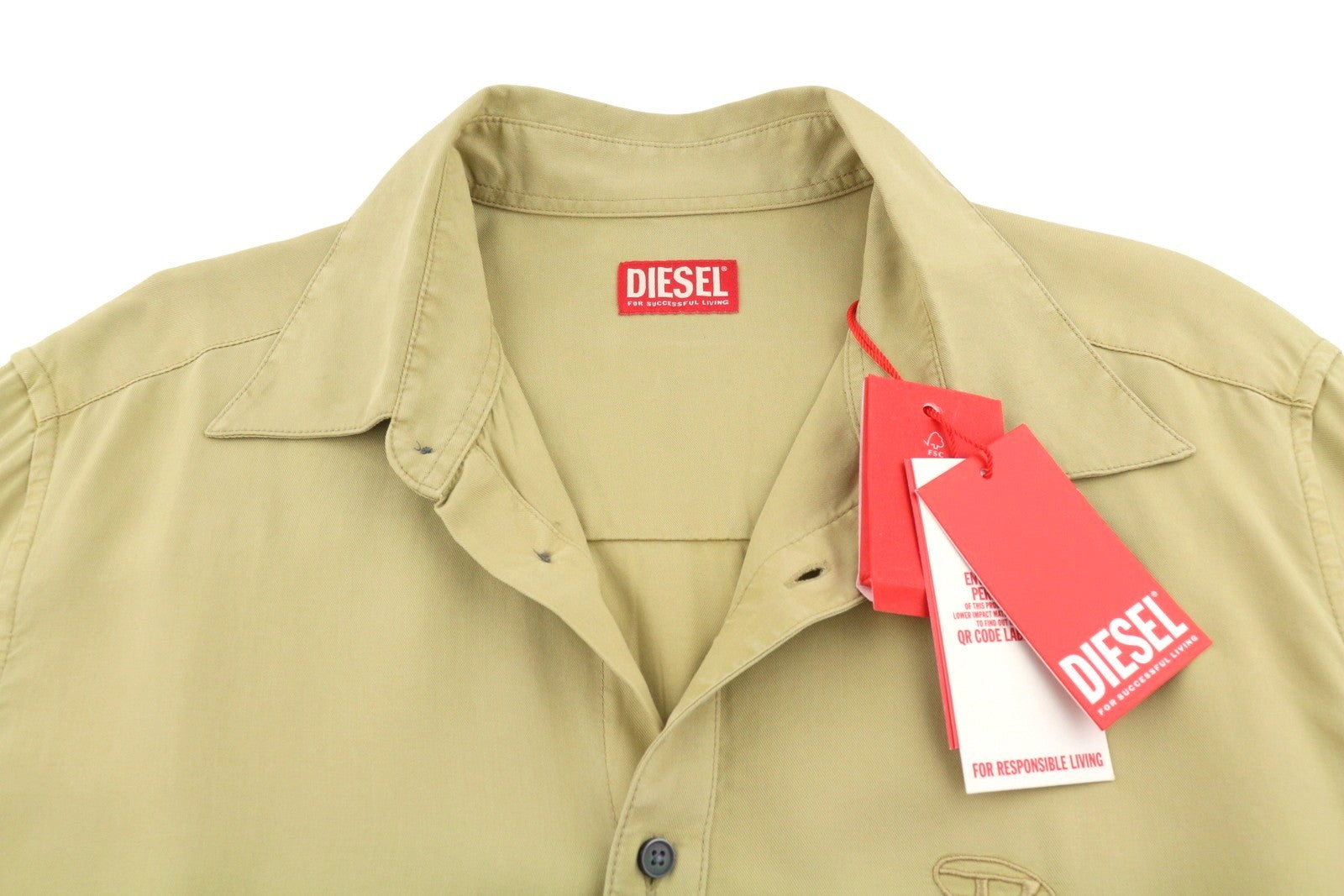 DIESEL S-Simply-C Men Shirt 50 Beige Lyocell Spread Button-Up RRP175