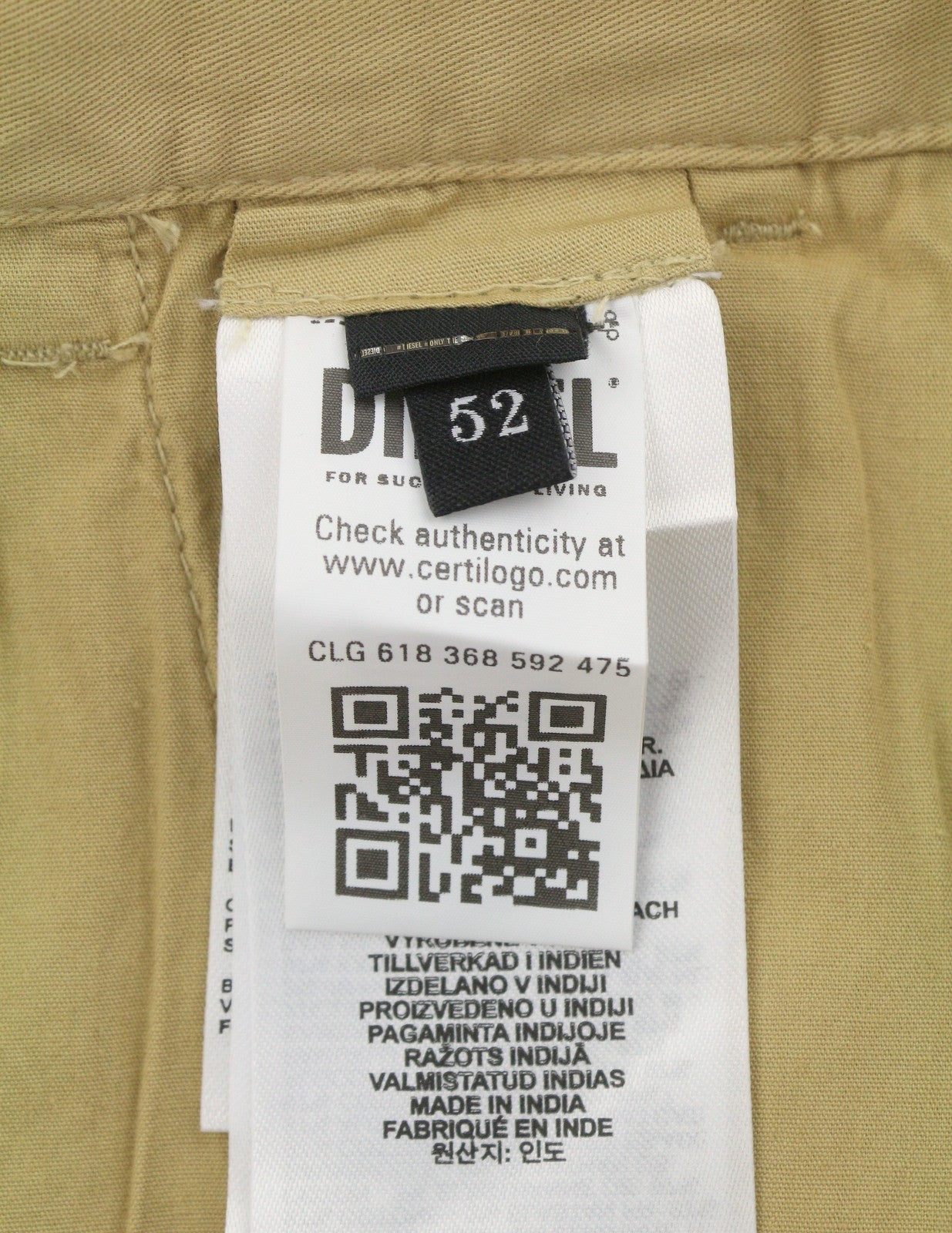 DIESEL P-Lars-Short-In Men Shorts 52 W36 Brown Zip Fly Classic Chino RRP120
