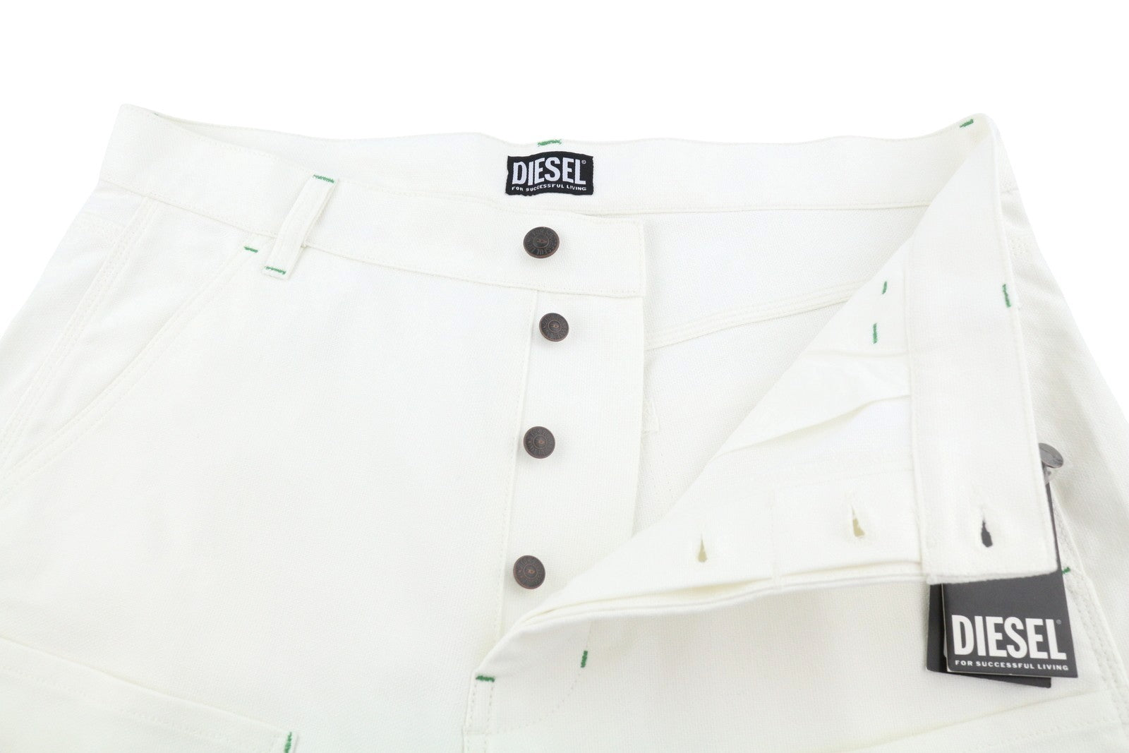 DIESEL New Egan Men Shorts W33 White Rigid Patch Pockets RRP140
