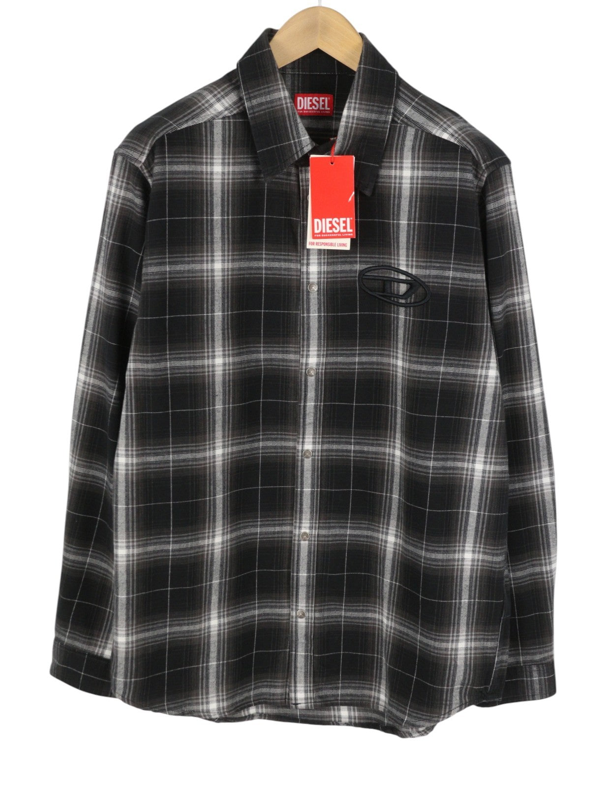DIESEL S-Simply-A Men Shirt 54 Black Flannel Plaid Thick Overshirt RRP195