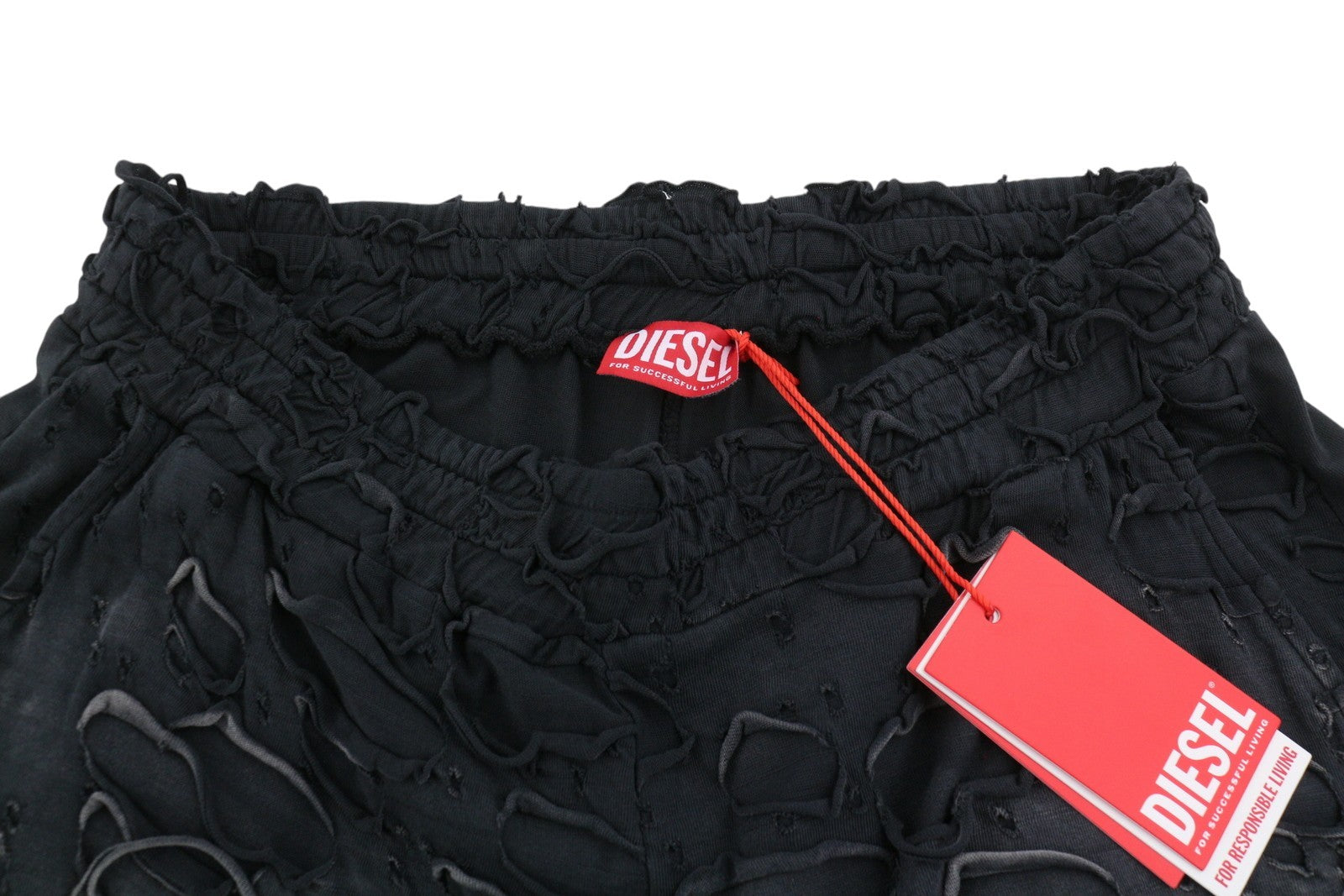 DIESEL P-Echio-R1 Men Shorts M Black Faded Ripped Loose Wide Fit RRP195