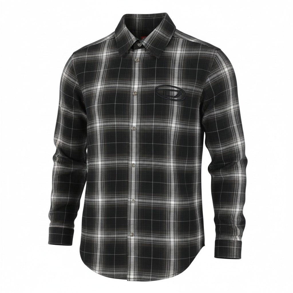DIESEL S-Simply-A Men Shirt 50 Black Flannel Plaid Thick Overshirt RRP195