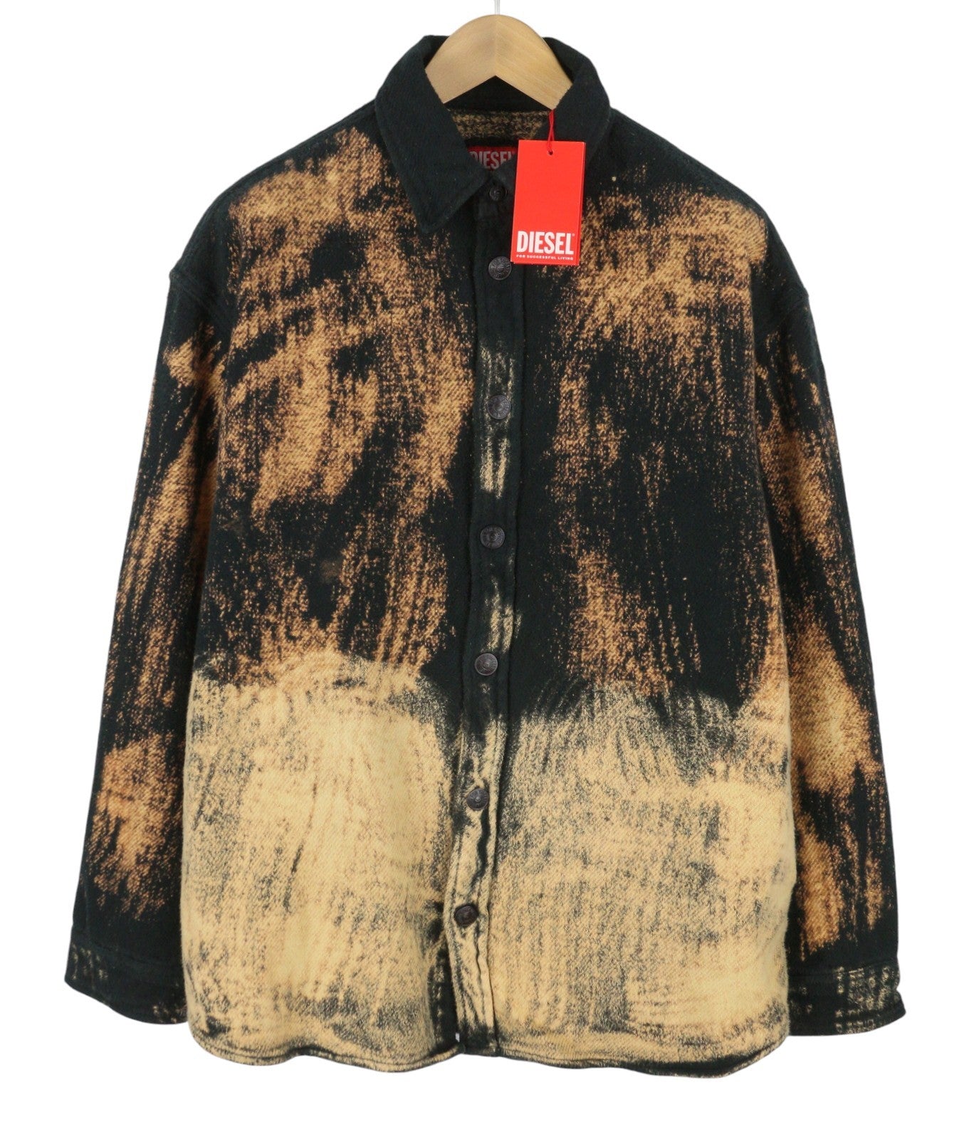DIESEL S-Jan Men Jacket 50 Black Printed Fleece Thick Overshirt RRP295