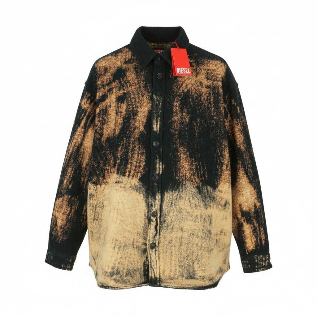 DIESEL S-Jan Men Jacket 50 Black Printed Fleece Thick Overshirt RRP295