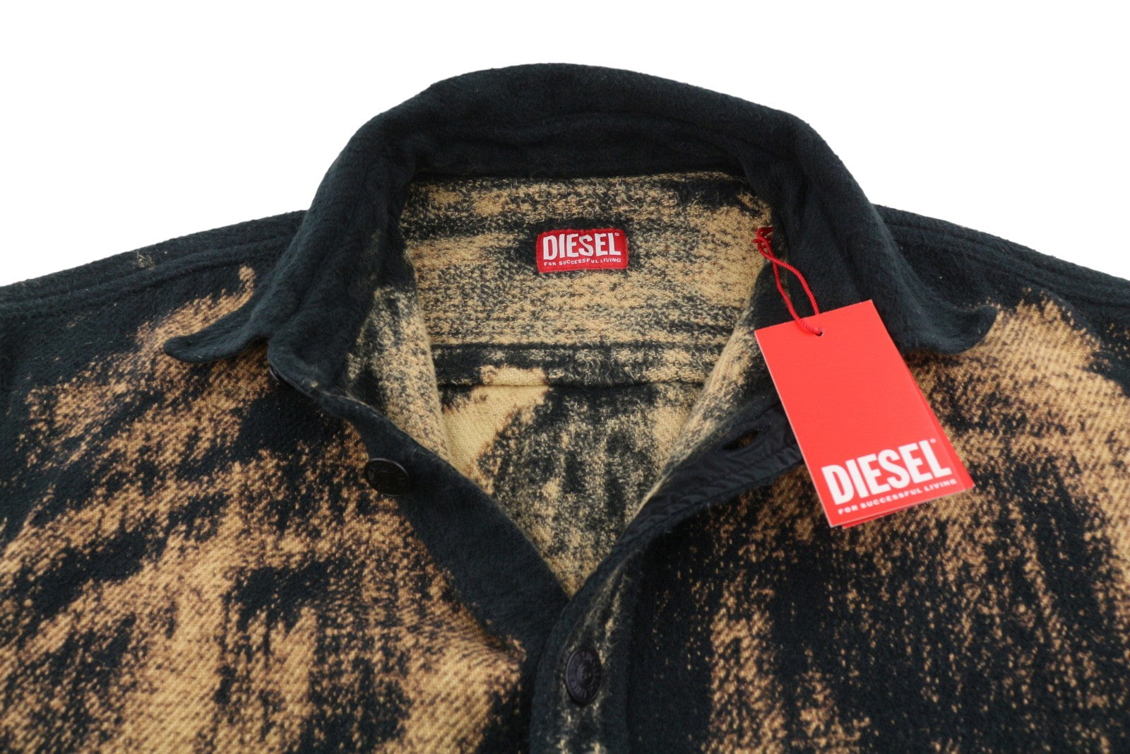 DIESEL S-Jan Men Jacket 50 Black Printed Fleece Thick Overshirt RRP295