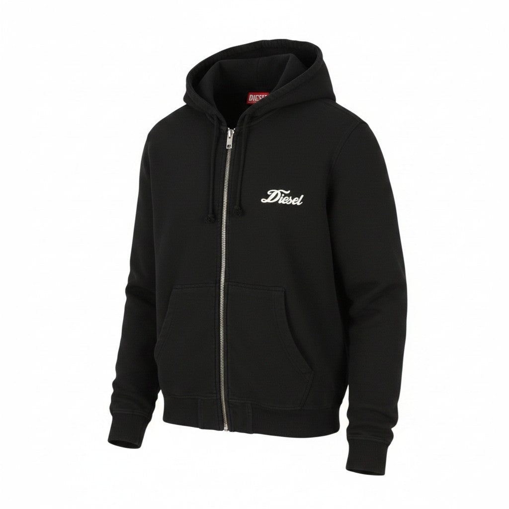 DIESEL S-Ginn-Hood-Zip-New -ITA Men Hoodie M Black Logo Full Zip RRP160
