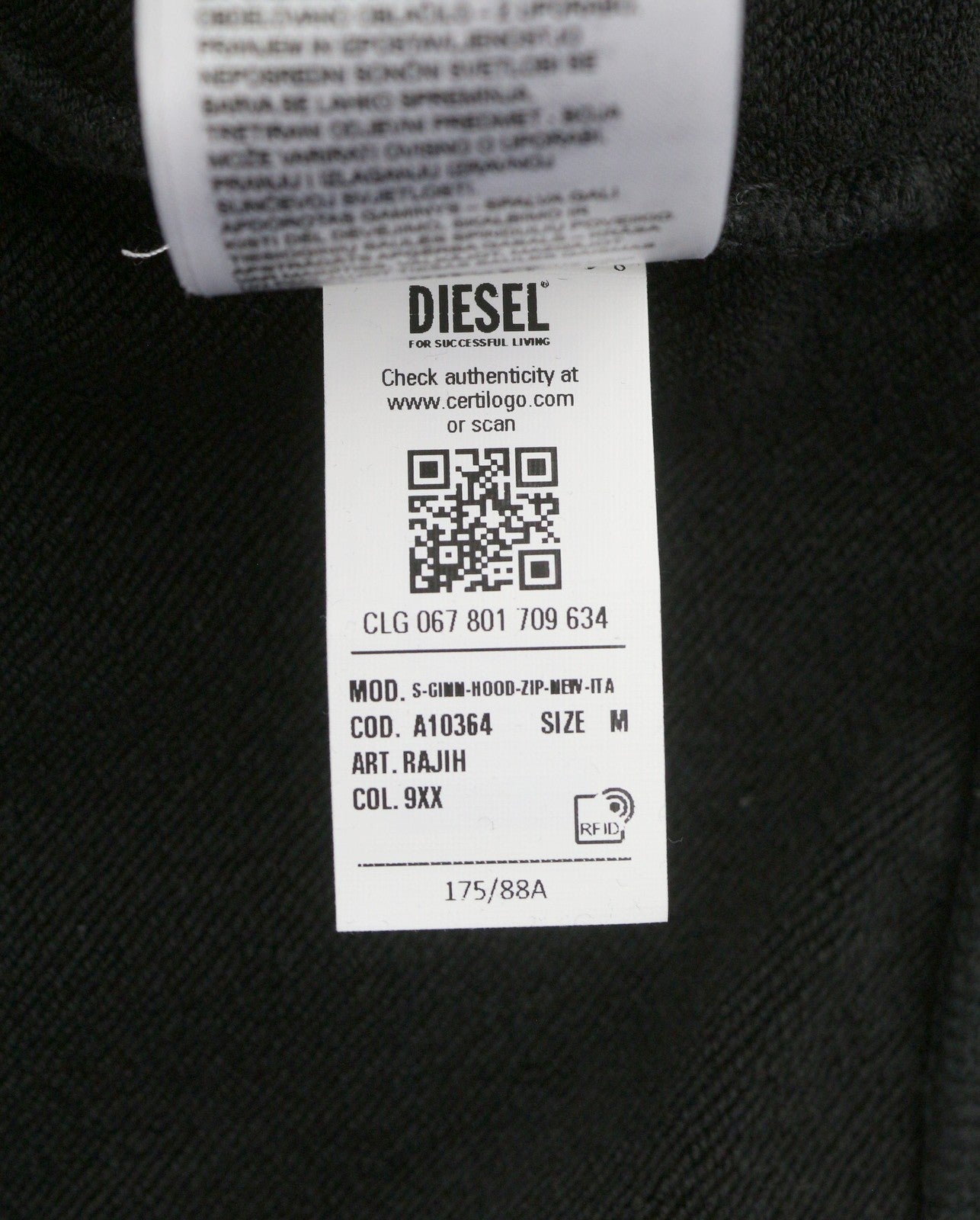 DIESEL S-Ginn-Hood-Zip-New -ITA Men Hoodie M Black Logo Full Zip RRP160