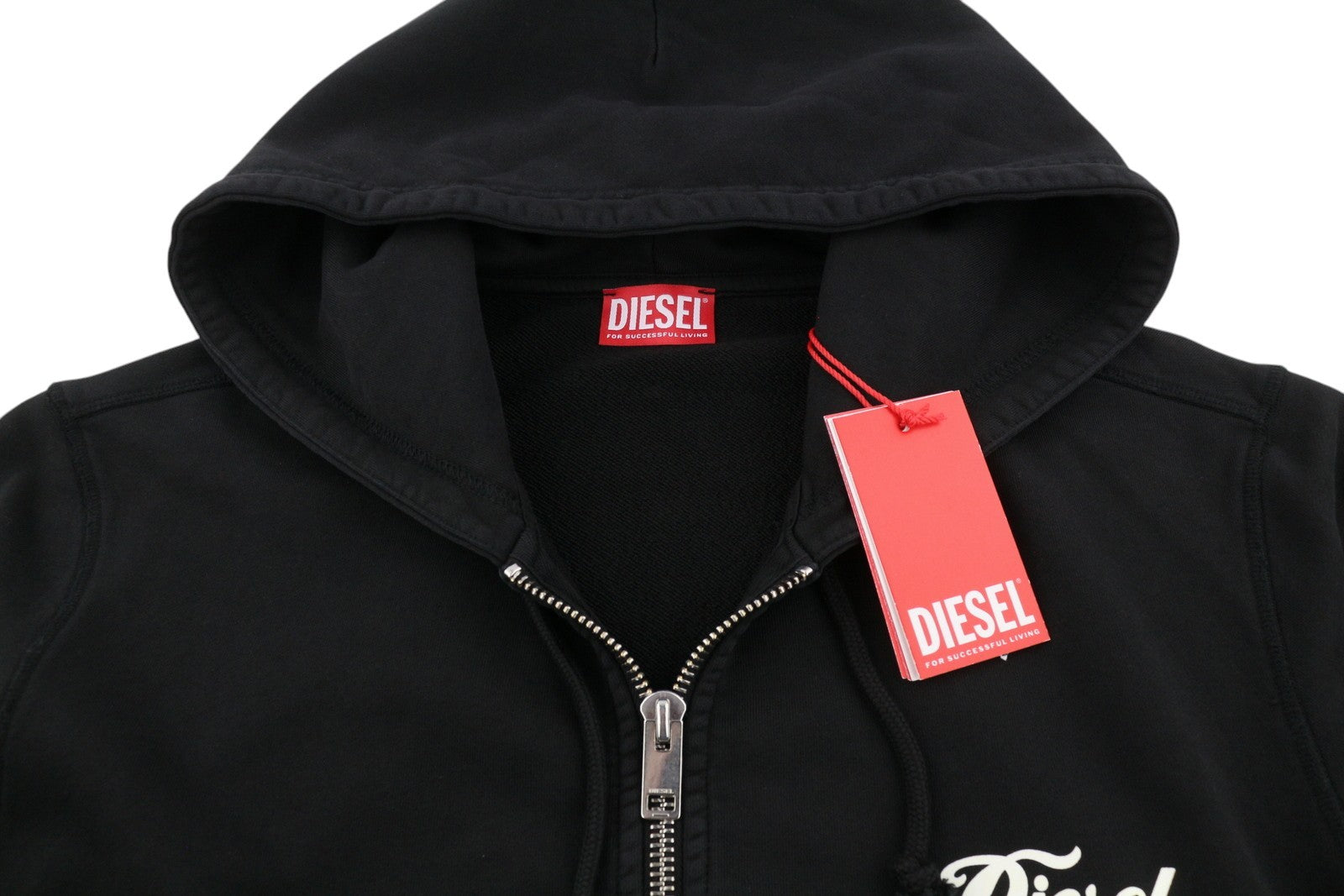 DIESEL S-Ginn-Hood-Zip-New -ITA Men Hoodie M Black Logo Full Zip RRP160