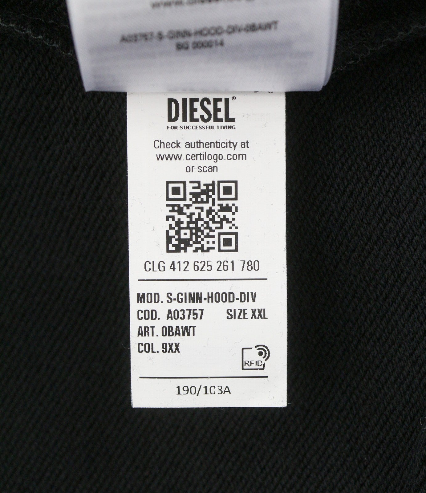 DIESEL S-Ginn-Hood-DIV Men Hoodie 2XL Black Kangaroo Pocket Pull On RRP160