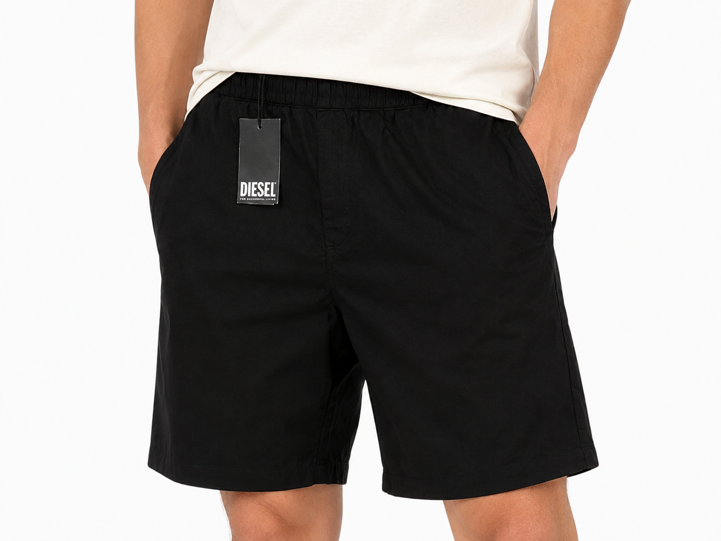 DIESEL P-Fergshort-Plain Men Shorts 52 W34 Black Elastic Drawstring Waist RRP175