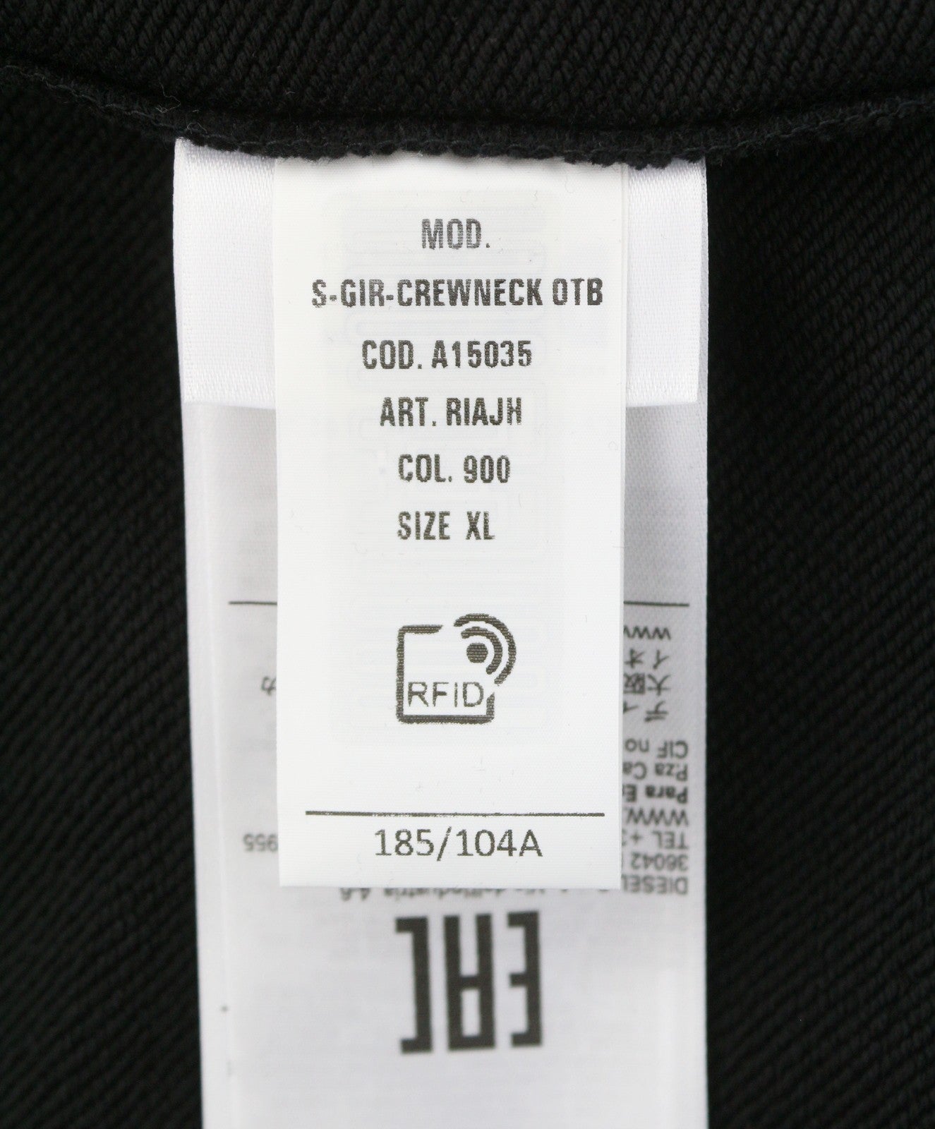 DIESEL S-Gir-Crewneck OTB Men Sweatshirt XL Black Cotton Crew Pull On RRP175