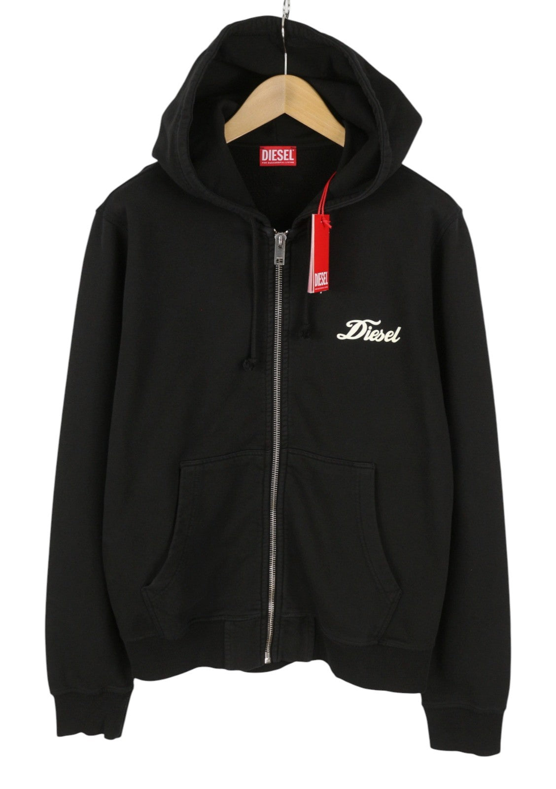 DIESEL S-Ginn-Hood-Zip-New -ITA Men Hoodie L Black Logo Full Zip RRP160
