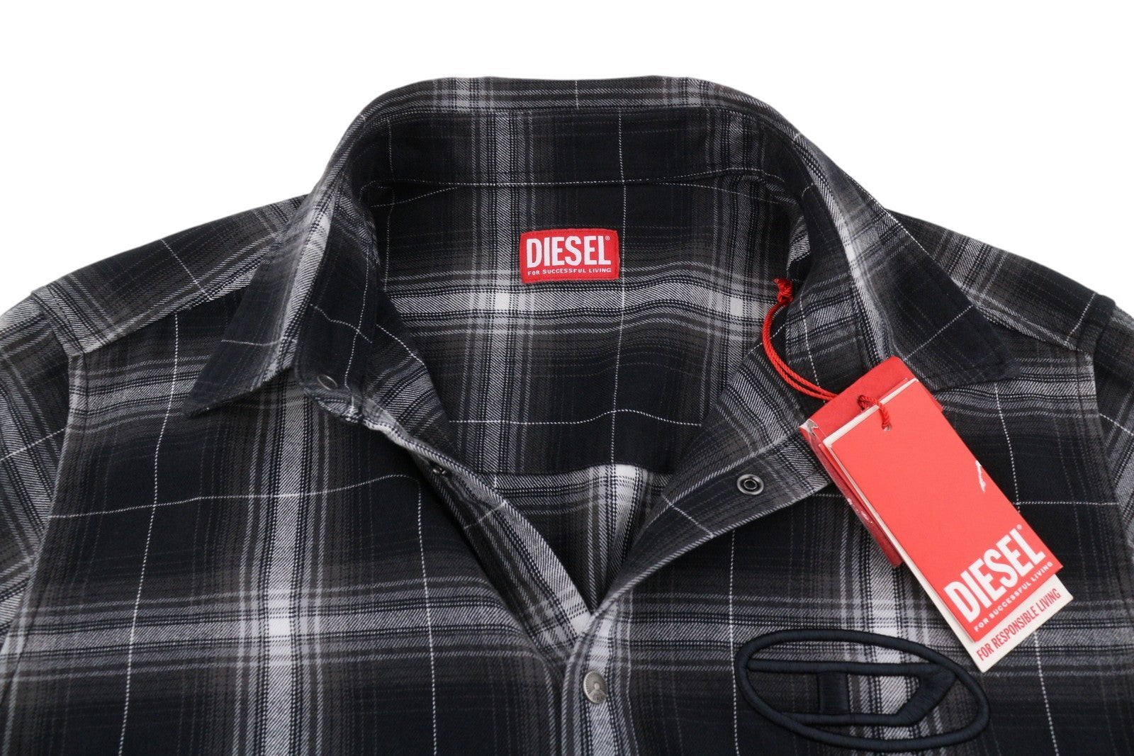 DIESEL S-Simply-A Men Shirt 52 Black Flannel Plaid Thick Overshirt RRP195