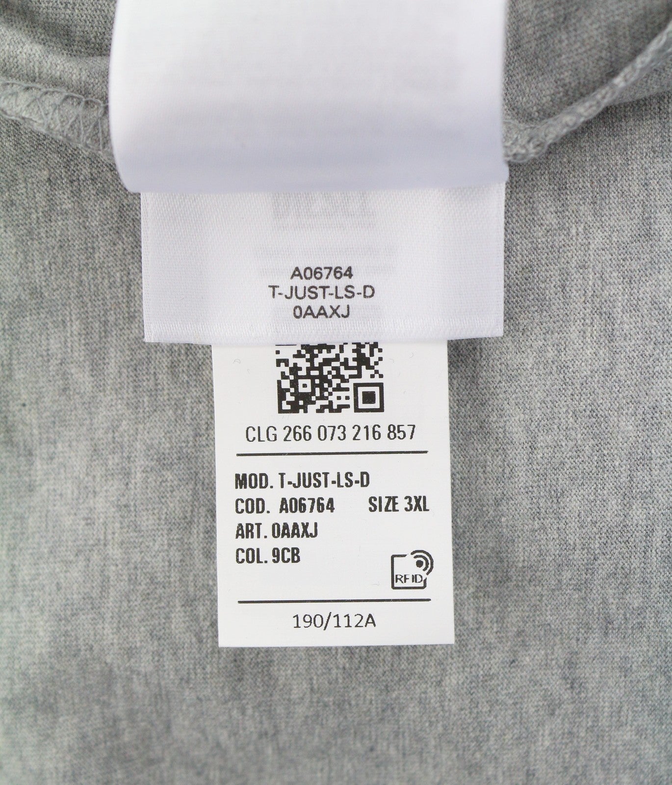 DIESEL T-Just-LS-D Men T-Shirt 3XL Grey Melange Crew Neck Long Sleeve